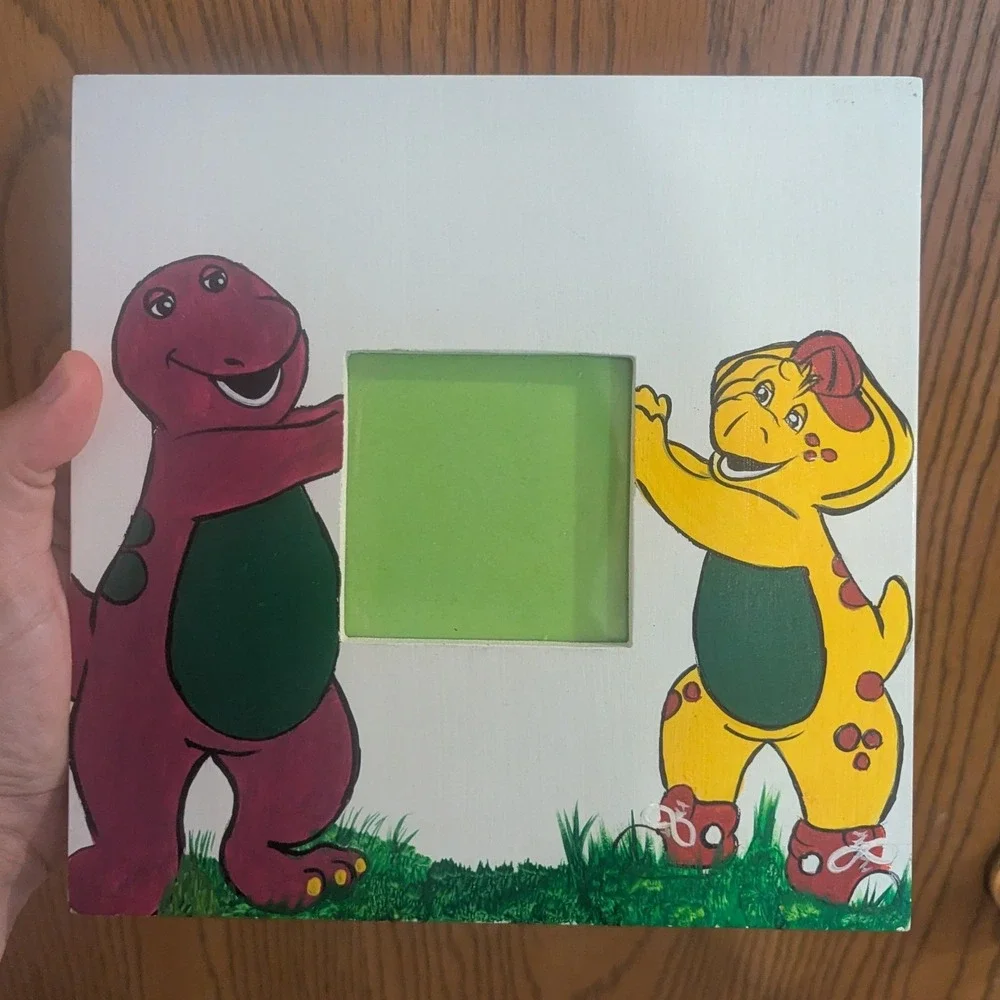 Vintage Barney and Baby Bop Hand Painted Wood Picture Frame Bedroom Decor